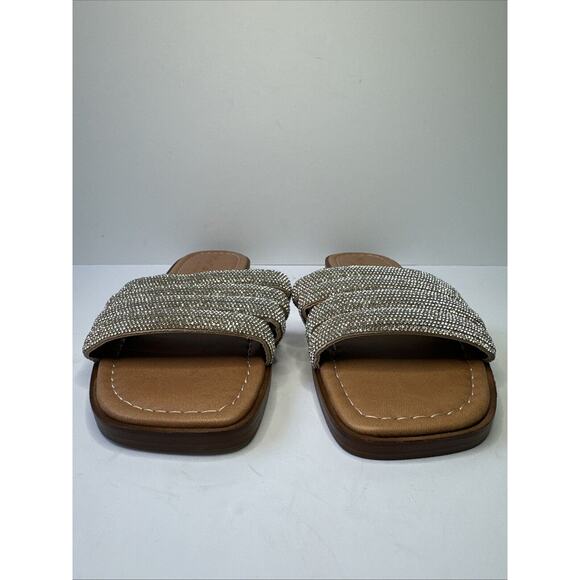 Mariella Leather Slip-On Sandals Faux Diamond Accent Size 8 - Picture 3 of 10